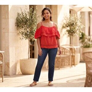Style Envy Women’s Top XL Red Off Shoulder Adjustable Straps Cutout Trim Boho